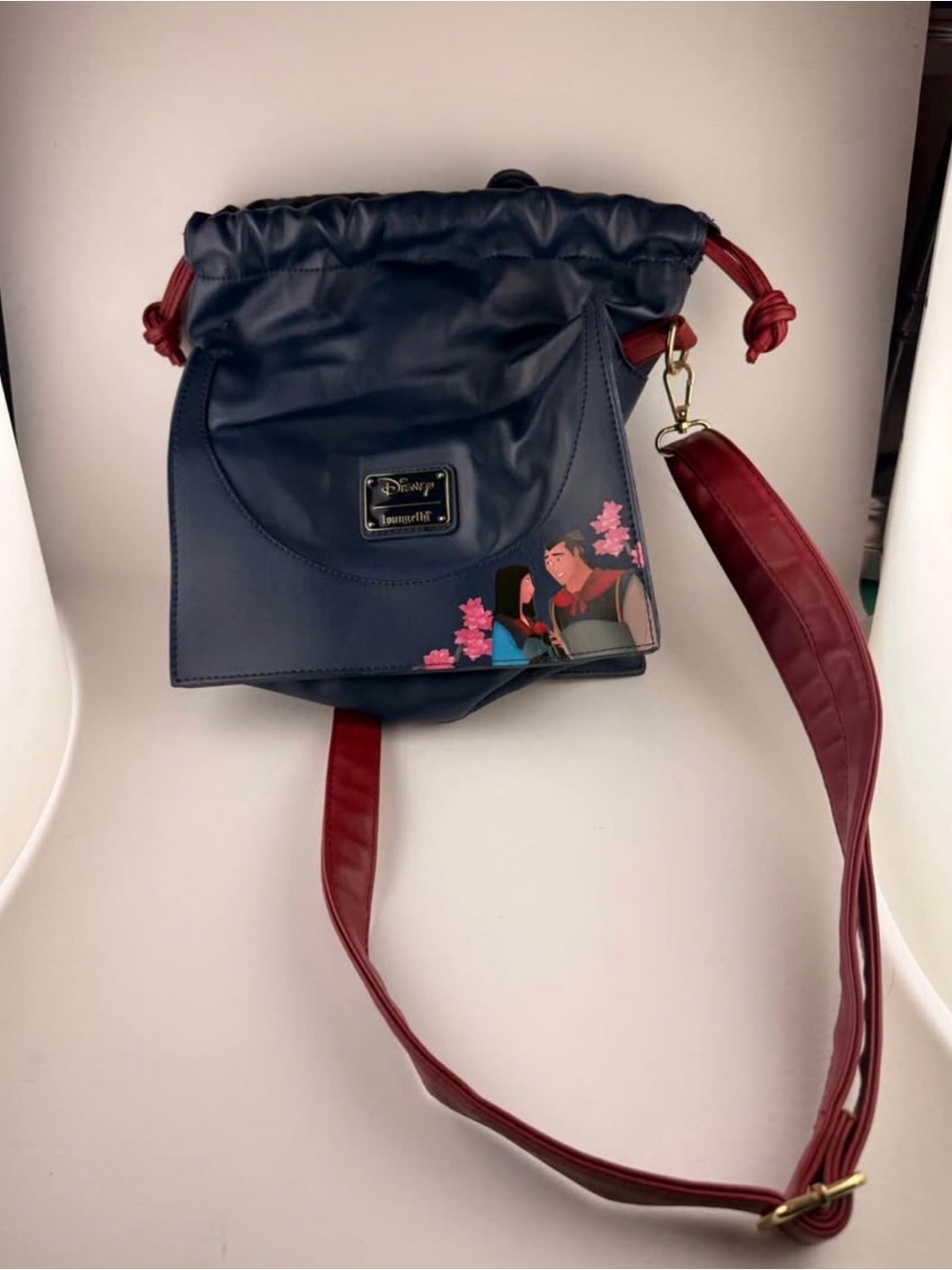 Disney Loungefly Navy and Burgundy Mulan Drawstring Crossbody
